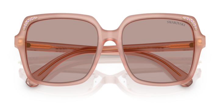 Lunettes de soleil Swarovski SK6034D 10257N Rose laiteux - vue de face, branches repliées