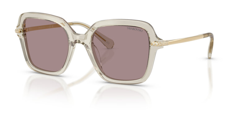 Lunettes de soleil Swarovski SK6040 3003LA Beige transparent - vue trois-quarts