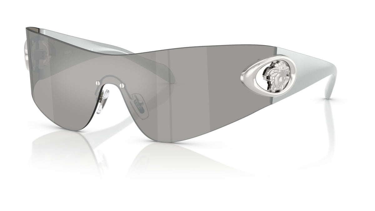 Lunettes de soleil Versace VE2280 10006G – Gris clair Effet miroir Agent – vue de trois quarts.