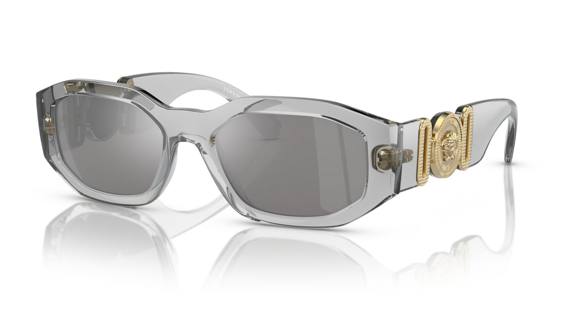 Lunettes de soleil Versace VE4361 311/6G – Transparent Gris – vue de trois quarts.