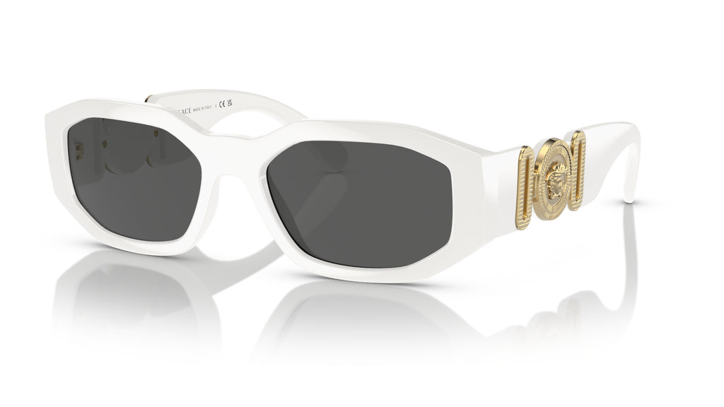 Lunettes de soleil Versace VE4361 401/87 – Blanc – vue de trois quarts.