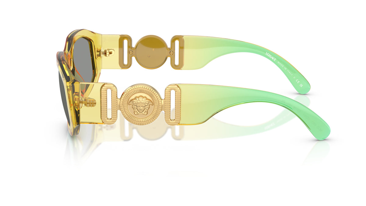 Lunettes de soleil Versace VE4361 5530/1 – Dégradé jaune/rouge/vert – vue de profil.