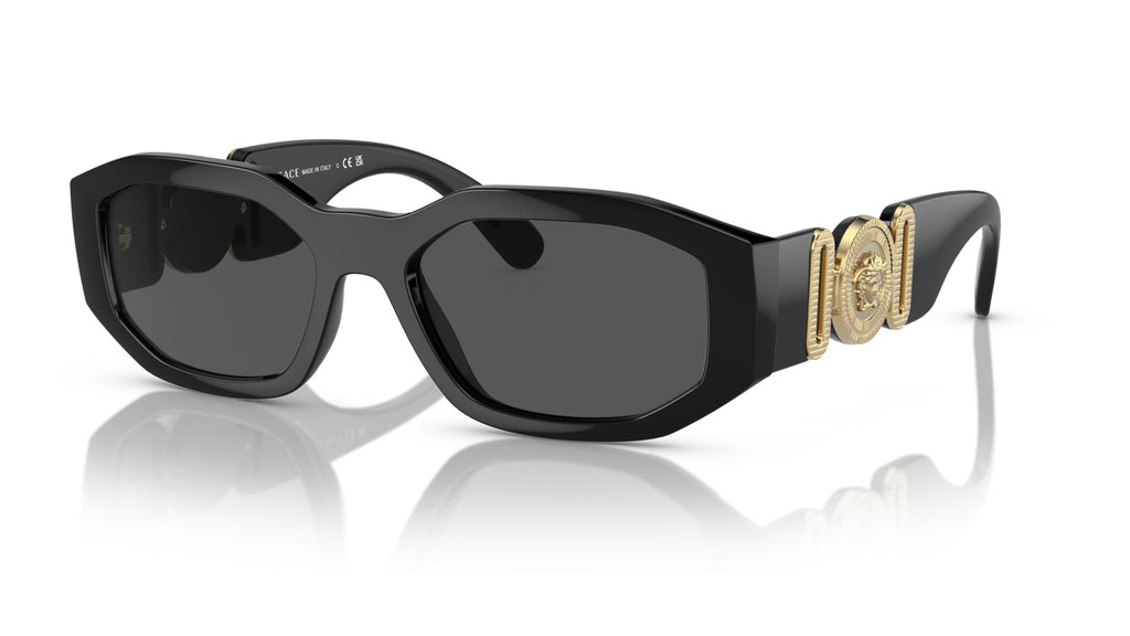 Lunettes de soleil Versace VE4361 GB1/87 – Noir – vue de trois quarts.