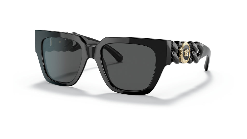 Lunettes de soleil Versace VE4409 GB1/87 – Noir – vue de trois quarts.