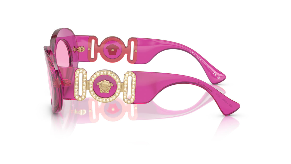 Lunettes de soleil Versace VE4426BU 5334/5 – Transparent Fuchsia – vue de profil.