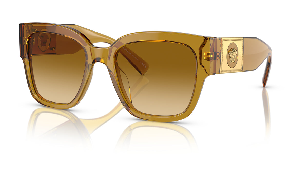 Lunettes de soleil Versace VE4437U 53472L – Transparent Miel – vue de trois quarts.