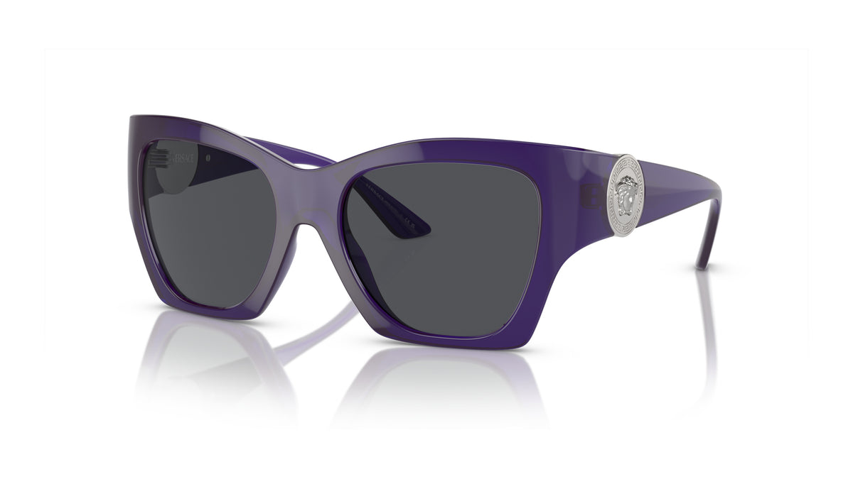 Lunettes de soleil Versace VE4452 541987 – Transparent Pourpre – vue de trois quarts.
