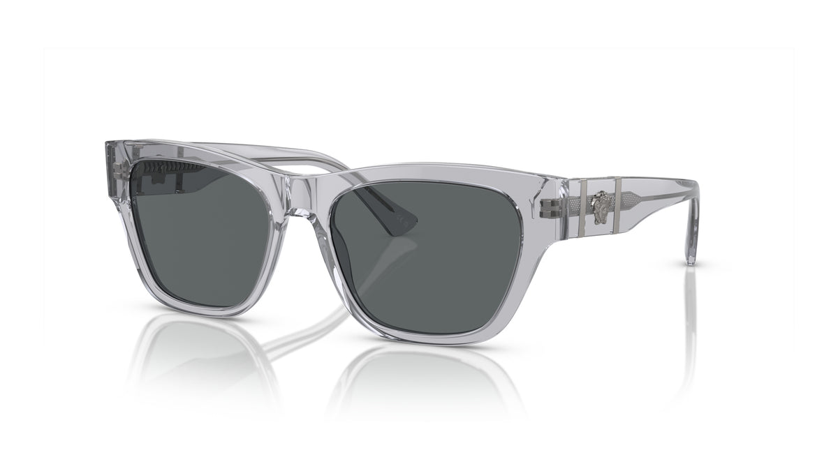 Lunettes de soleil Versace VE4457 543287 – Gris Transparent – vue de trois quarts.