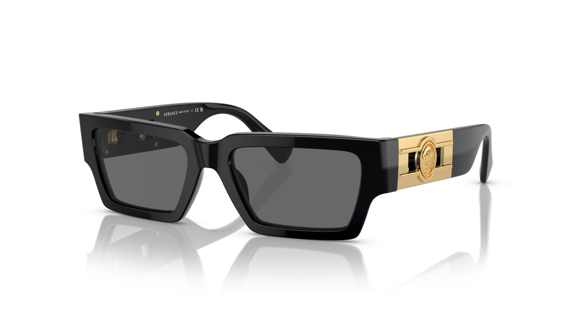 Lunettes de soleil Versace VE4459 GB1/87 – Noir – vue de trois quarts.