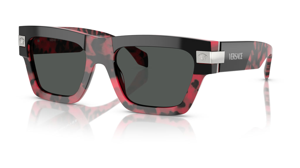 Lunettes de soleil Versace VE4464 545787 – Noir supérieur/rouge Havana – vue de trois quarts.