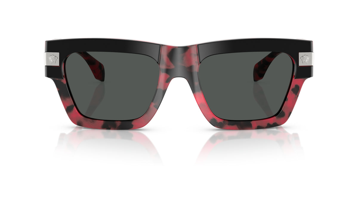 Lunettes de soleil Versace VE4464 545787 – Noir supérieur/rouge Havana – vue de face.