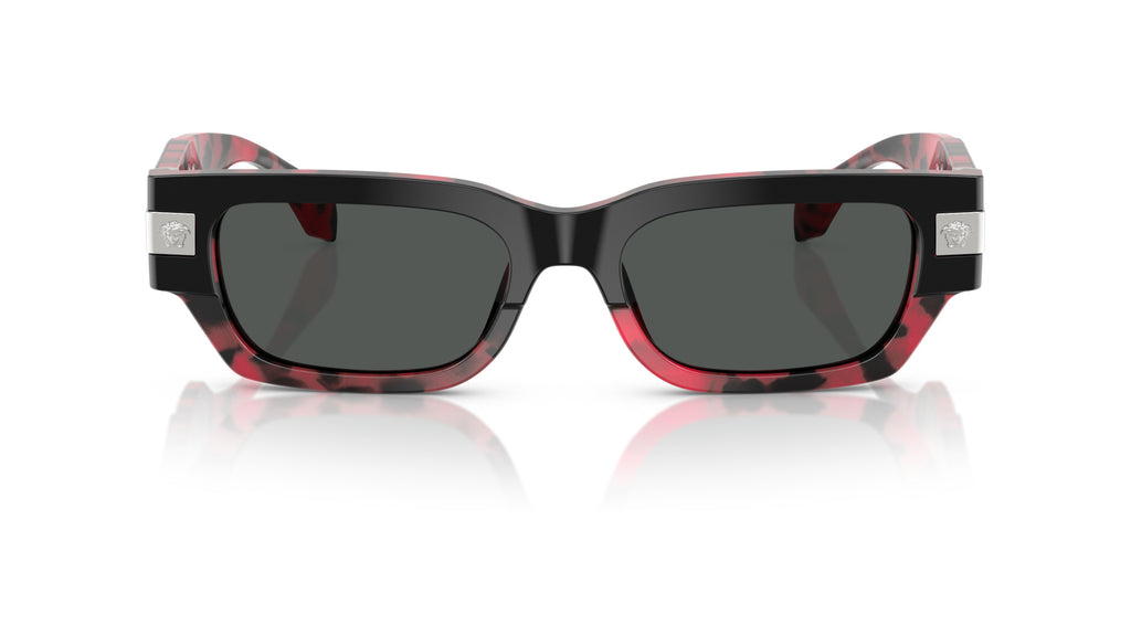 Lunettes de soleil Versace VE4465 545787 – Noir supérieur/rouge Havana – vue de face.