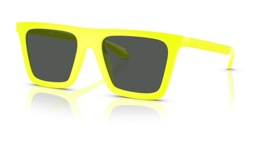Lunettes de soleil Versace VE4468U 544987 – Jaune intégral tropical – vue de trois quarts.