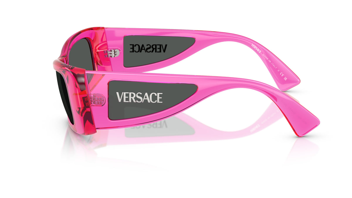 Lunettes de soleil Versace VE4481 543487 – Fuchsia fluo transparent – vue de profil.