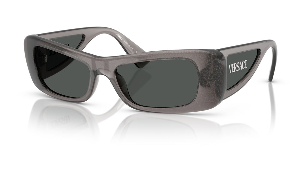 Lunettes de soleil Versace VE4481 550287 – Transparent pailleté gris – vue de trois quarts.