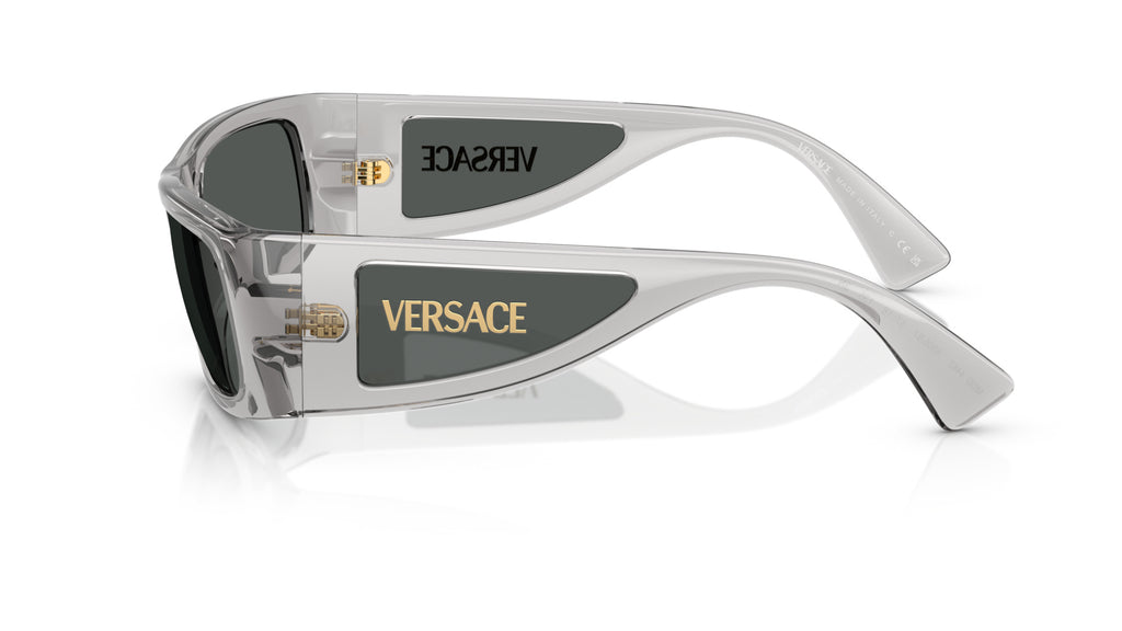Lunettes de soleil Versace VE4482 530587 – Gris transparent – vue de profil.