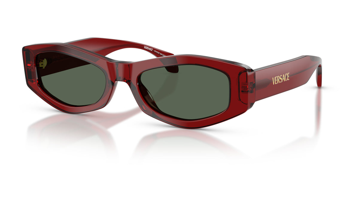 Lunettes de soleil Versace VE4487 551271 – Bordeaux transparent – vue de trois quarts.