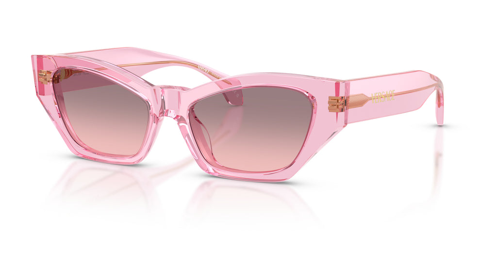Lunettes de soleil Versace VE4488U 53705M – Rose transparent – vue de trois quarts.