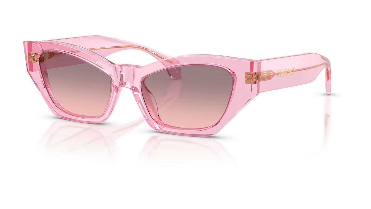 Lunettes de soleil Versace VE4488U 53705M – Rose transparent – vue de trois quarts.