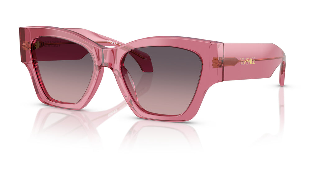 Lunettes de soleil Versace VE4492U 551646 – Rose transparent – vue de trois quarts.