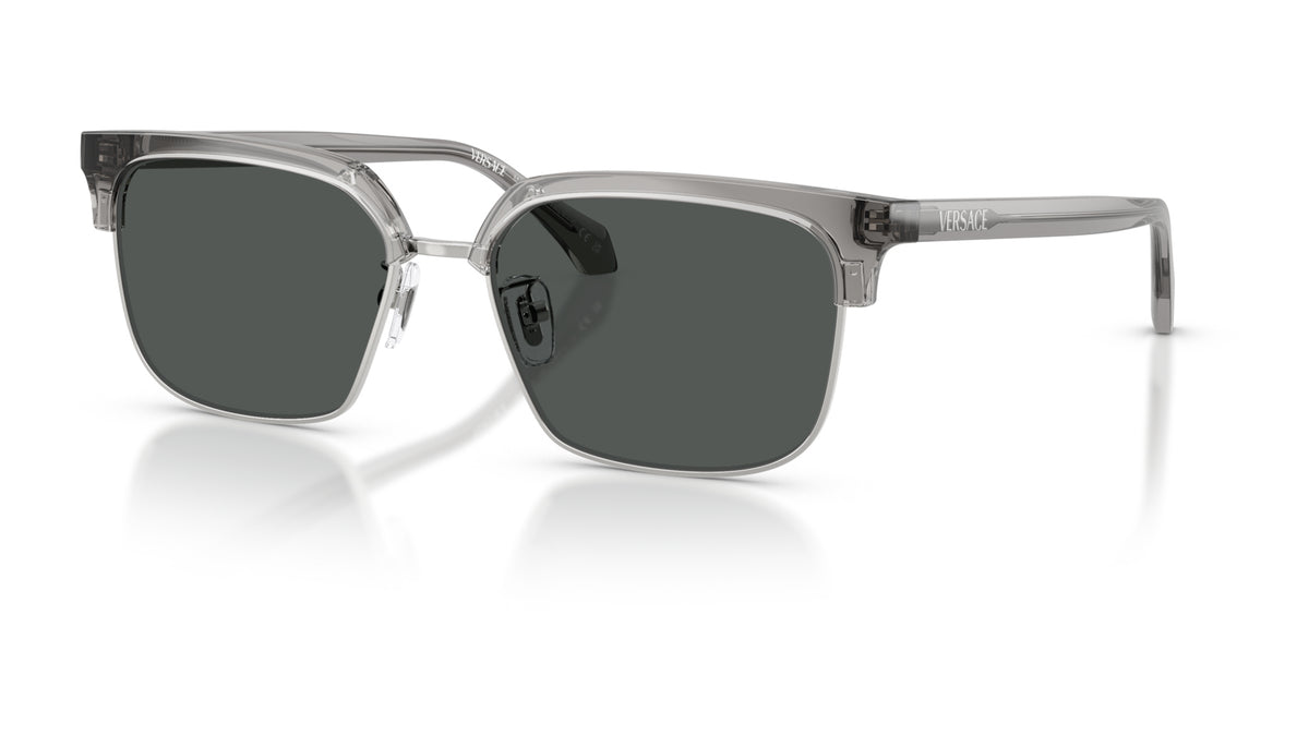 Lunettes de soleil Versace VE4494D 593/87 – Transparent Gris – vue de trois quarts.