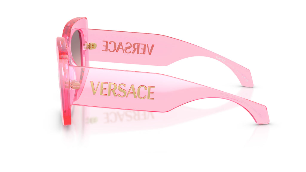 Lunettes de soleil Versace VE4496U 53705M – Rose transparent – vue de profil.