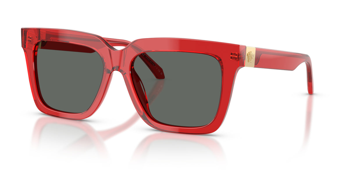 Lunettes de soleil Versace VE4498 528087 – Rouge transparent – vue de trois quarts.