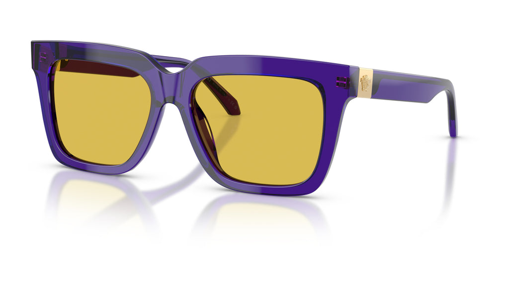 Lunettes de soleil Versace VE4498 554585 – Violet foncé Transparent – vue de trois quarts.
