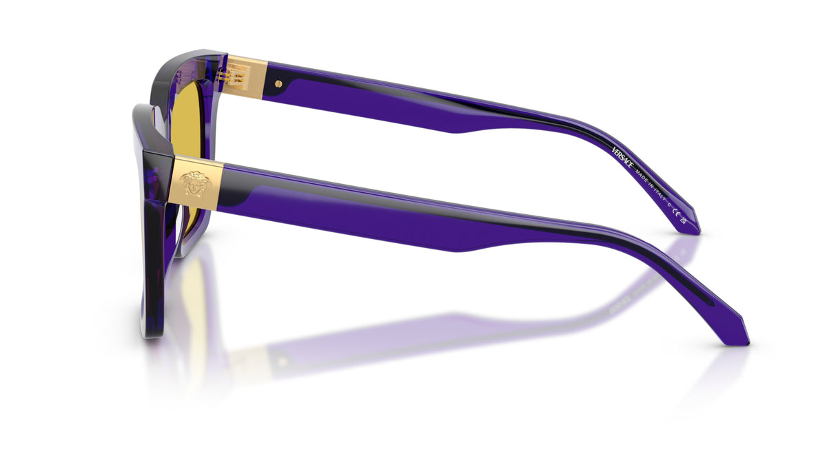 Lunettes de soleil Versace VE4498 554585 – Violet foncé Transparent – vue de profil.