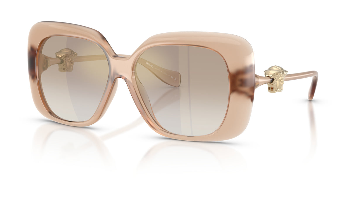 Lunettes de soleil Versace VE4499U 55386E – Rose opalescent – vue de trois quarts.
