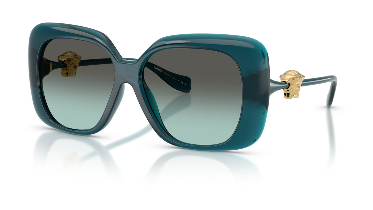 Lunettes de soleil Versace VE4499U 55402A – Transparent Bleu – vue de trois quarts.