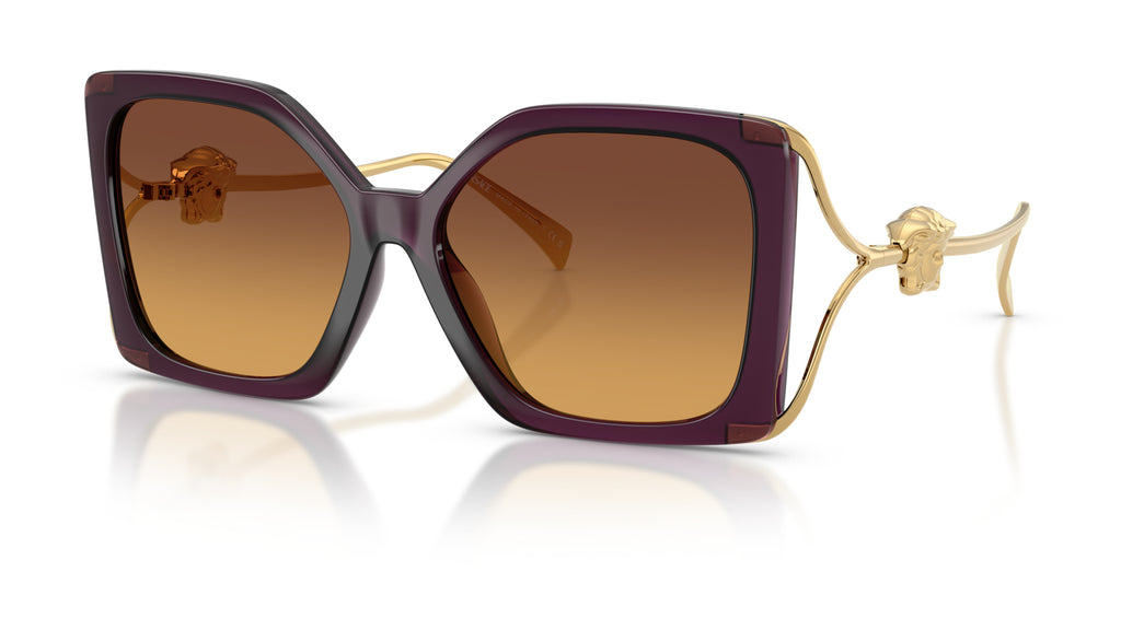 Lunettes de soleil Versace VE4502U 5536T5 – Pourpre opalescent – vue de trois quarts.