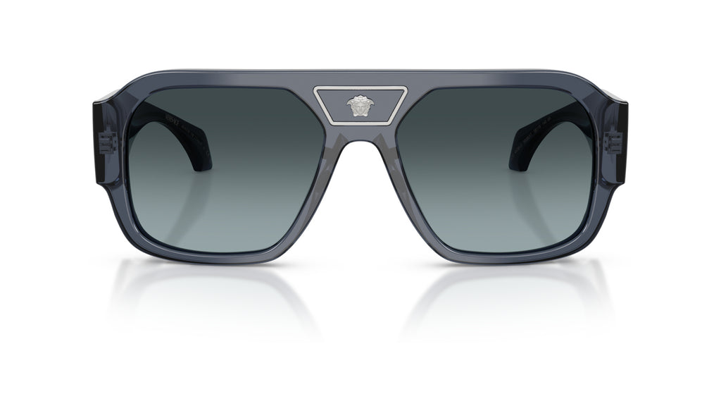Lunettes de soleil Versace VE4508U 5538V1 – Bleu foncé transparent – vue de face.