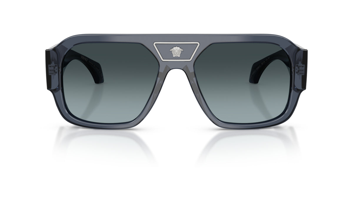 Lunettes de soleil Versace VE4508U 5538V1 – Bleu foncé transparent – vue de face.
