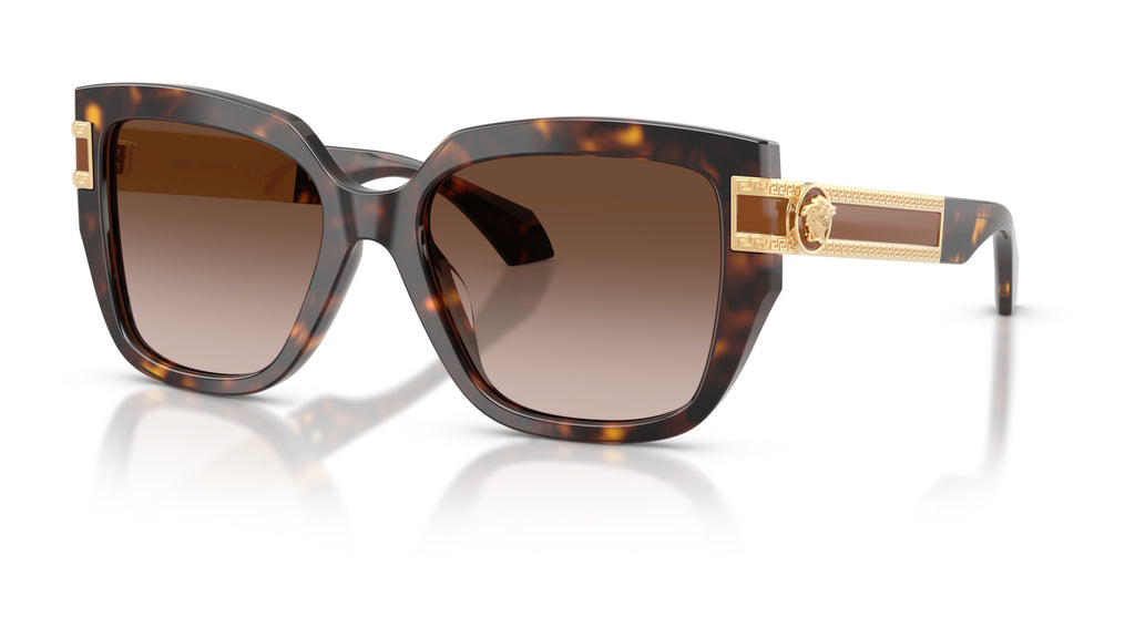 Lunettes de soleil Versace VE4517U 108/13 – Havana foncé – vue de trois quarts.