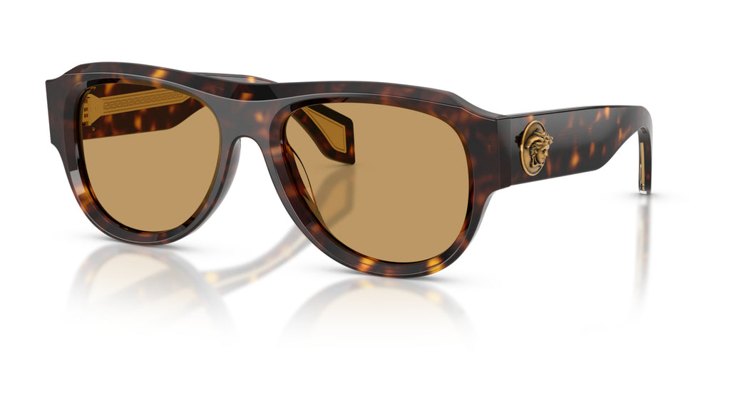 Lunettes de soleil Versace VE4518U 108/73 – Havana foncé – vue de trois quarts.