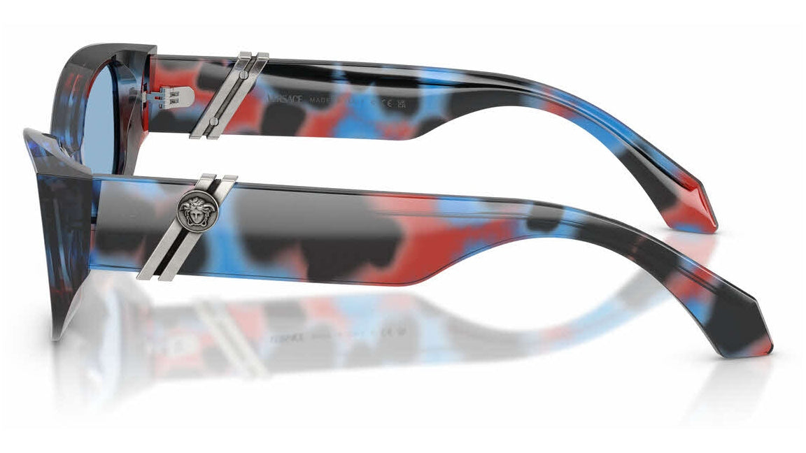 Lunettes de soleil Versace VE4520U 555572 – Noir / Bleu / Havana rouge – vue de profil.