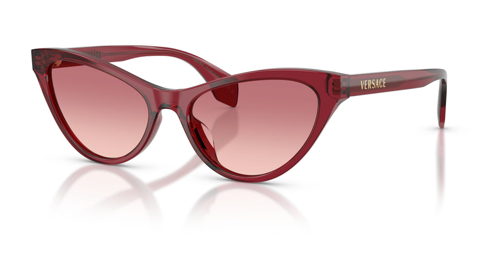 Lunettes de soleil Versace VE4522U 388/20 – Rouge transparent – vue de trois quarts.