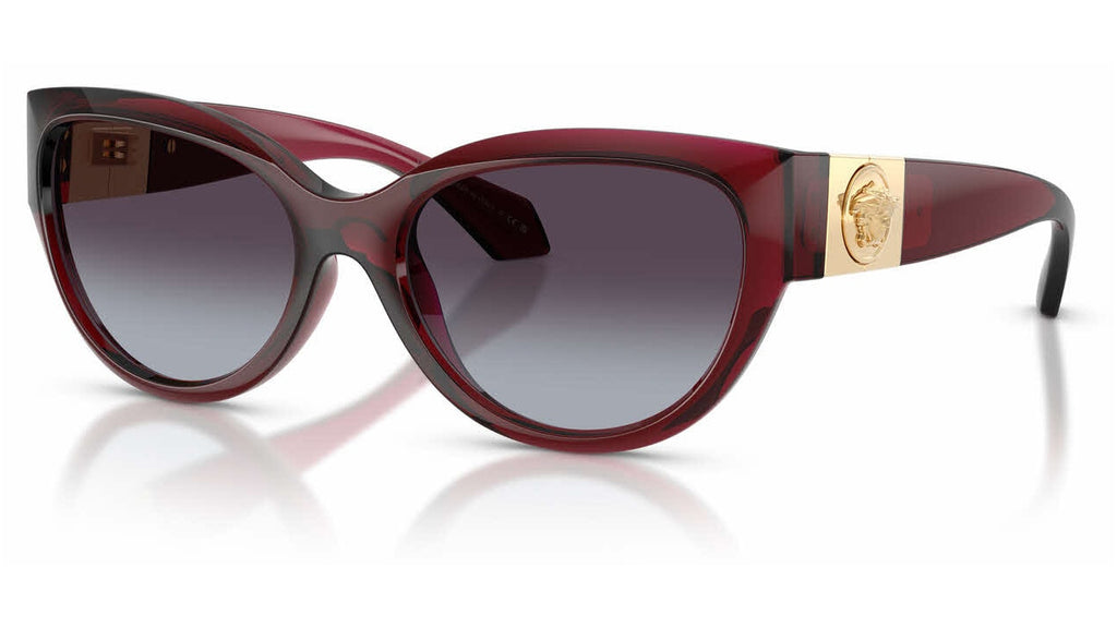 Lunettes de soleil Versace VE4524U 388/8G – Rouge transparent – vue de trois quarts.