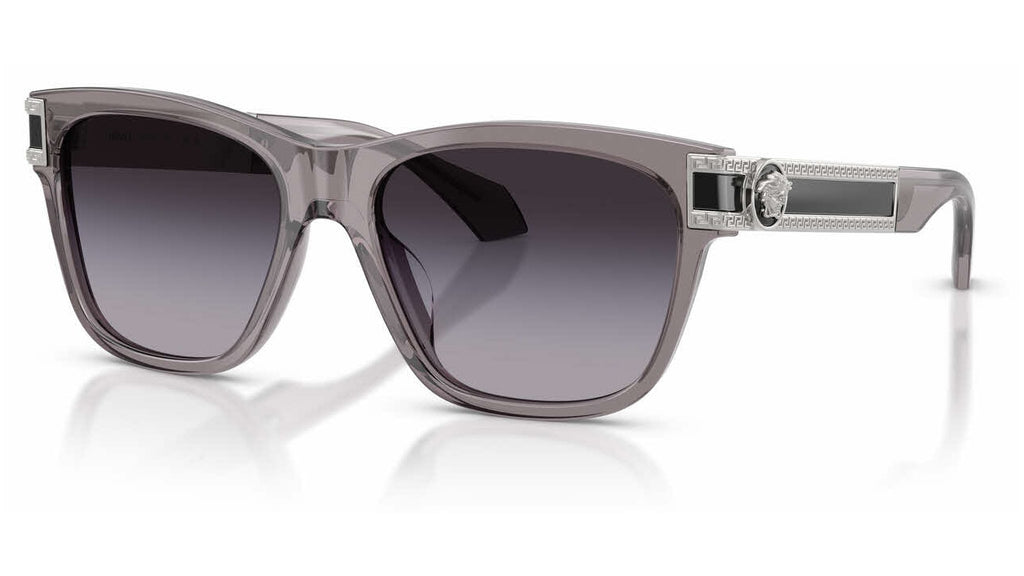 Lunettes de soleil Versace VE4527U 55548G – Transparent Gris – vue de trois quarts.